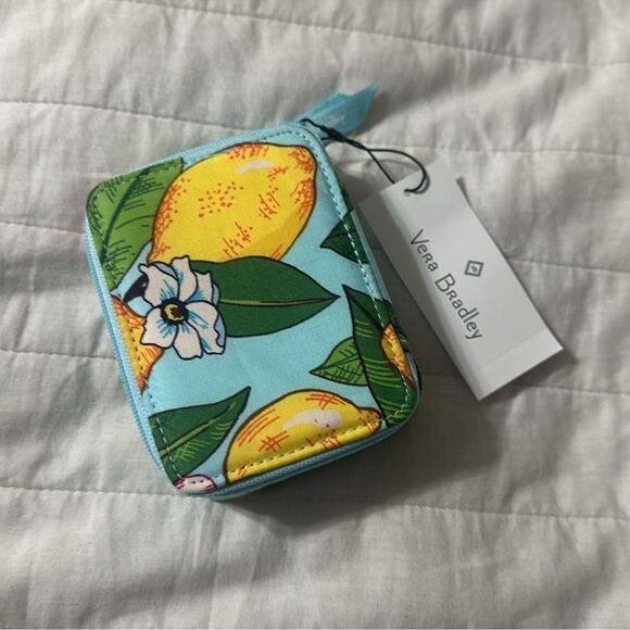 Vera Bradley Lemon Grove Blue Yellow Green Zip Travel Pill Case - Picture 11 of 16